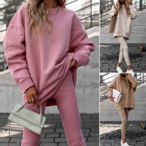 Fashion Solid Color Two-piece Set Consist of Loose Sweatshirt and Skinny Pants