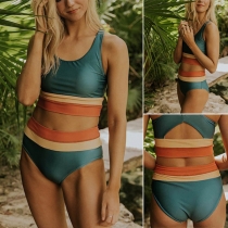 Fashion Contrast Color Back Cutout Two-piece Bikini Set