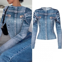 Fashion Printed Round Neck Long Sleeve Shirt