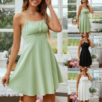 Fresh Style Solid Color Ruched Slip Dress