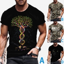 Casual Printed Round Neck Short Sleeve Shirt for Men