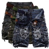 Men's Knee-length Cargo Shorts with Camouflage Print and Side Pockets