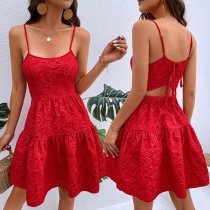 Fashion Jacquard Backless Red Slip Dress