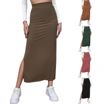Fashion Solid Color Slit Skirt