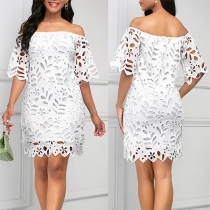 Sexy Off-the-shoulder Short Sleeve Bodycon Lace Dress