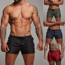 Casual Solid Color Elastic Drawstring Waist Men's Quick-Dry Sports Shorts