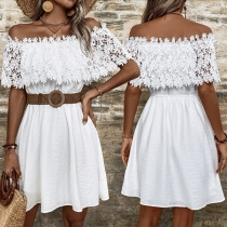 Fashion Lace Spliced Off-the-shoulder Mini White Dress