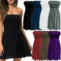 Sexy Solid Color Strapless Smocked Mini Dress