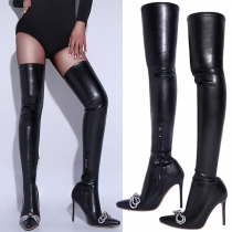 Sexy High-heeled Pointed-toe Rhinestone Bowknot Over-the-knee Boots