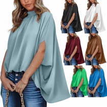 Street Fashion Solid Color Batwing Sleeve Halter Neck Shirt