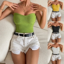 Street Fashion Solid Color Strapless Knitted Top