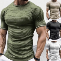 Fashion Solid Color Round Neck Short Sleeve Shirt for Men