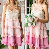 Fashion Gradient Color Ruffled Tiered Slip Dress