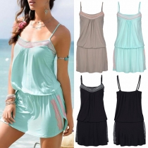 Fashion Contrast Color Slit Slip Beach Dress