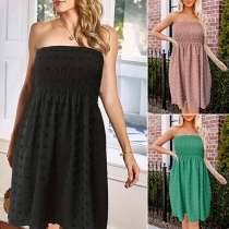 Fashion Swiss-dot Strapless Smocked Mini Dress