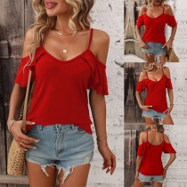 Fashion Ruffled Open Shoulder Cami Shirt