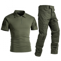 Fashion Solid Color Two-piece Set for Men Consist of Stand Collar Shirt and Cargo Pants