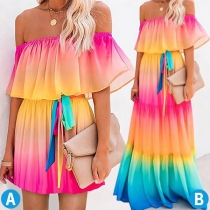 Fashion Gradient Color Off-the-shoulder Tiered Dress