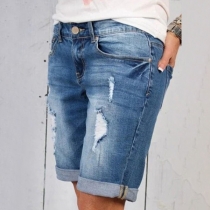Street Fashion Old-washed Distressed Denim Shorts for Men