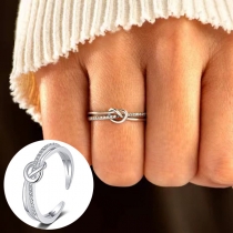 Fashion Rhinestone Heart Double-layer Open Ring