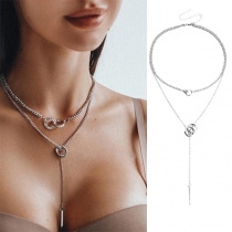 Fashion Rhinestone O-ring Double-layer Necklace