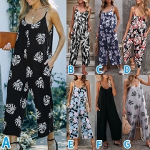Fashion Printed Round Neck Sleeveless Cami Jumpsuit