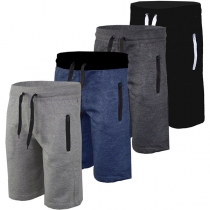 Casual Solid Color Side Pockets Drawstring Shorts for Men