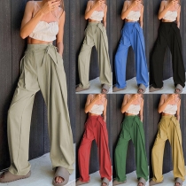Street Fashion Solid Color High-rise Self-tie Wide-leg Pants