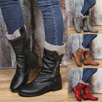 Street Fashion Side Zipper Ribbed Spliced Artificial Leather PU Boots