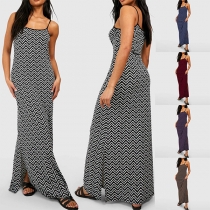 Street Fashion Wave Printed Slit Maxi Dress