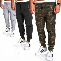 Casual Ruched Side Patch Pockets Drawstring Pants for Men
