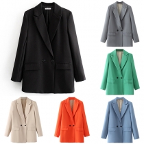 Simple Solid Color Lapel Buttoned Long Sleeve Blazer