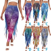 Fashion Gradient Color Fishtail Printed High-rise Skinny Leggings