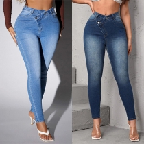 Street Fashion Old-washed Asymmetrical Skinny Denim Jeans