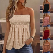 Sexy Solid Color Swiss-dot Smocked Strapless Shirt