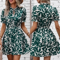 Fashion Printed Mock Neck Short Mini Dress