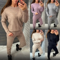 Street Fashion Solid Color Knitted Two-piece Set Consist of Sweater and Drawstring Pants