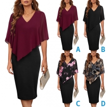 Fashion Chiffon Spliced Shawl Bodycon Fake-Two-piece Dress