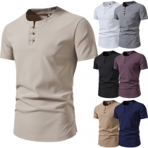 Vintage Round Neck Short Sleeve Shirt for Men