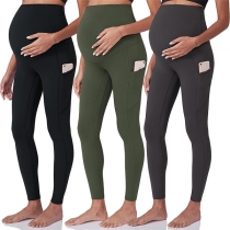 Fashion Solid Color High-rise Skinny Maternity Leggings for Sports