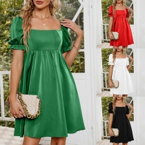 Fashion Solid Color Square Neck Short Sleeve Mini Dress