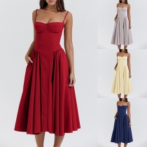 Sexy Solid Color Pleated Slip Dress