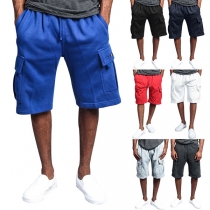 Fashion Solid Color Side Patch Pockets Shorts for Men