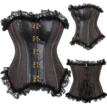 Sexy Floral Jacquard Lace Spliced Buckle Strapless Corset