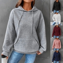 Casual Solid Color Long Sleeve Kangaroo Pocket Drawstring Hoodie Sweatshirt