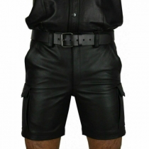 Gothic Style Artificial Leather PU Black Shorts for Men