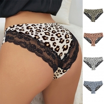 Sexy Lace Spliced Leopard Printed Panties