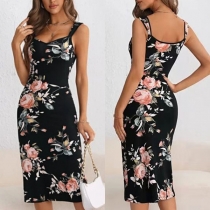 Fashion Floral Printed V-neck Bodycon Dress