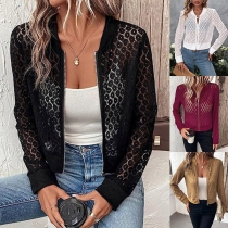 Fashion Solid Color Long Sleeve Semi-through Lace Jacket