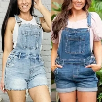 Street Fashion Old-washed Frayed Denim Suspender/ Denim Romper